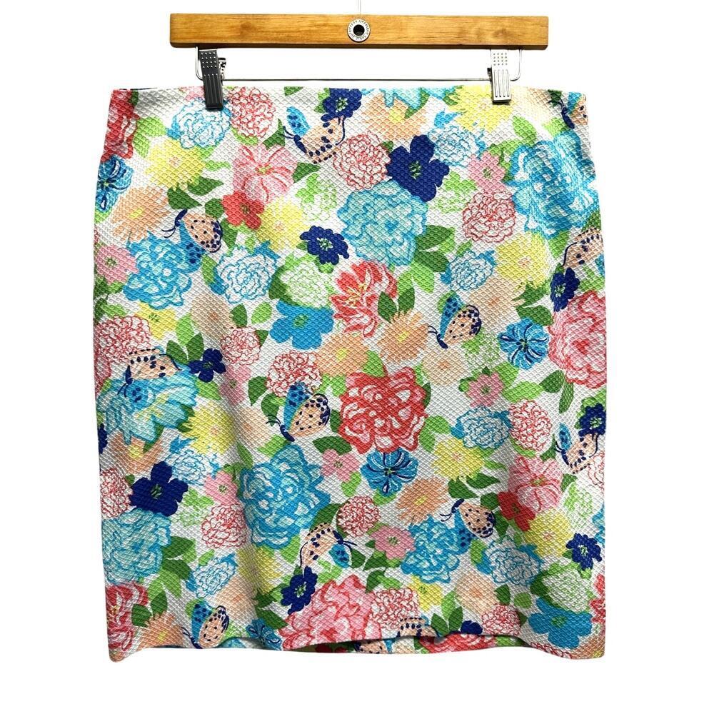Talbots Petites 16P Fun Spring Skirt Cotton Spandex Beachy Floral Summer